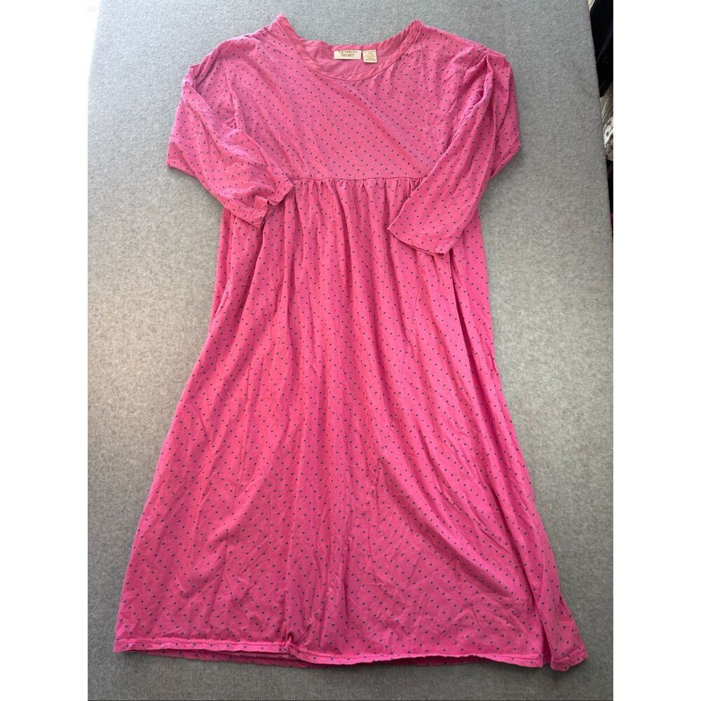 Vintage Victoria’s Secret cotton pink and navy polkadot midi nightgown S